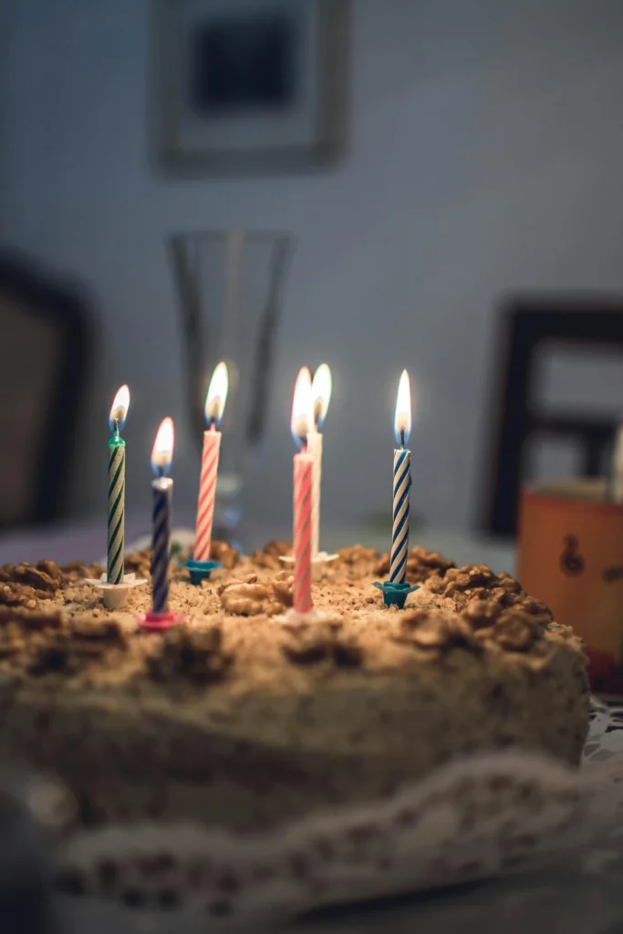 a cake with lit candles